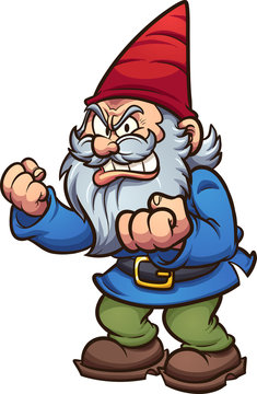 Angry cartoon gnome with defiant attitude. Vector clip art illustration with simple gradients. All in a single layer. 