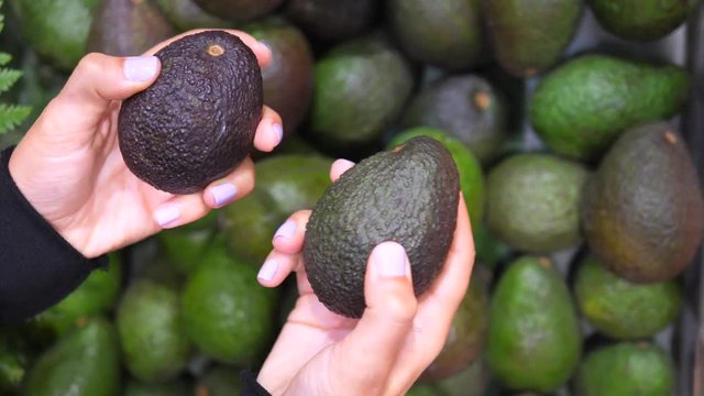 Customer Hand Choosing Avocados In Supermarket