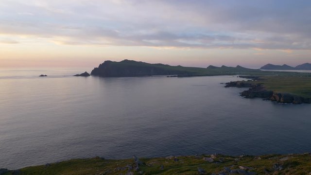 Ireland, Dusk pan over dingle peninsula coastline