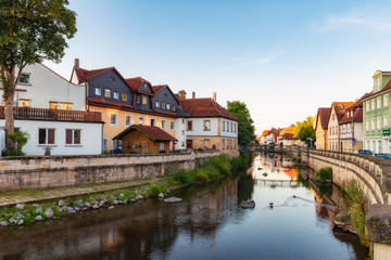 Naklejka na ściany i meble Medieval German Bavarian Town of Kronach in Summer. Lovely historical houses