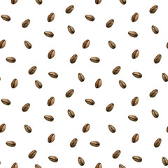 Coffee beans. Seamless pattern. Hand drawn watercolor illustration.