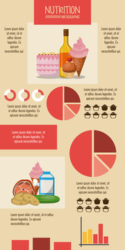 Nutrition and food red infographic with statistics and elements