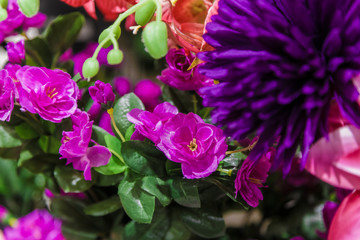 Artificial flowers close-up, imitation of fresh flowers.