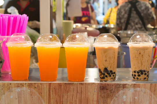Various healthy beverages lined on table on sale