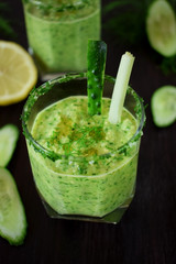Green gazpacho in a glass. Cold soup of Spanish cuisine