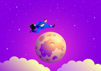 Businessman jumping over the moon