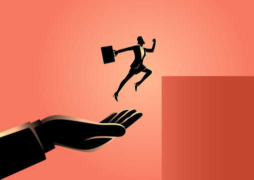 Hand Helping A Businesswoman To Jump Higher