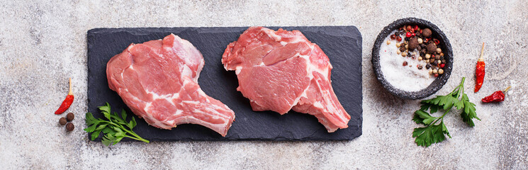 Raw meat on slate board