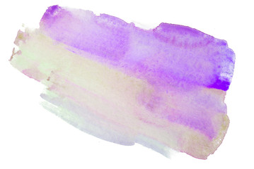 Purple color with a yellow tinge watercolor stain on white background. background for design element.