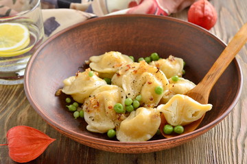 Ravioli with ricotta and peas, tortellini