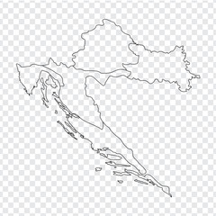 Blank map Croatia. High quality map of  Croatia on on transparent background.  Map of Croatia with the provinces. Stock vector. Vector illustration EPS10. 