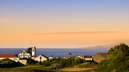 Fototapeta na wymiar Panoramic rural seascape view over Capelas village, Azores, Portugal