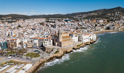 Fototapeta na wymiar Aerial view of mediterranean resort town Sitges, Spain