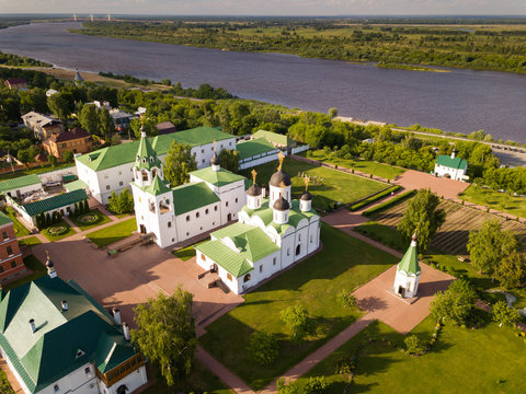 Aerial view of  russian landmark Spaso-Preobrazhensky monastery, Murom