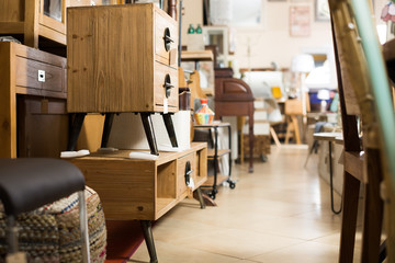 Wide selection of vintage furniture in showroom