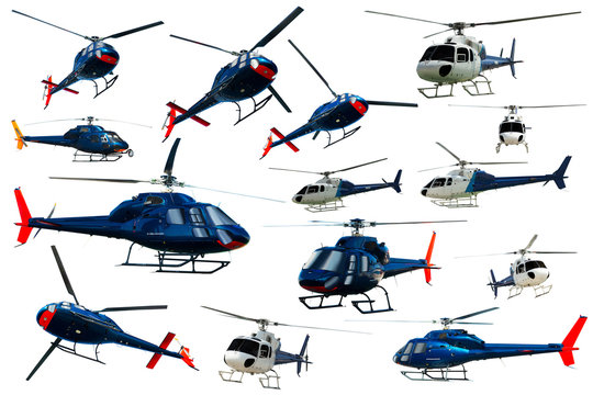 Collection of helicopters isolated