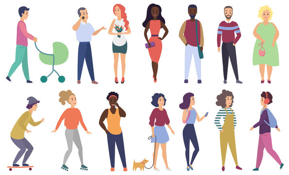 Vector Group of male and female people. Modern flat gradient color characters isolated set.