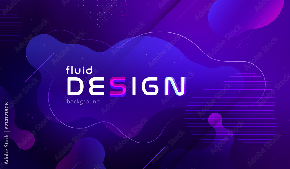 Wall mural gradient fluid background design layout for banner or poster. cool 3d liquid vector pattern with blu