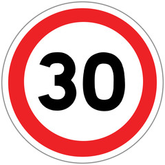Panneau routier en France : limite de vitesse à 30 km/h (trente kilomètres par heure) - obrazy, fototapety, plakaty