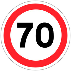 Panneau routier en France : limite de vitesse à 70 km/h (soixante dix kilomètres par heure)