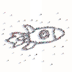 A lot of people form rocket , children's drawing