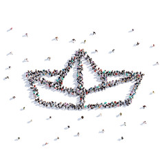 A lot of people form paper boat, children's drawing