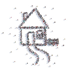 A lot of people form small house, children's drawing