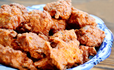 Fried Fish Cakes or Secrets to Thai Cooking ( Thai name is Tod man pla)
Thai menu with fish and red curry.
