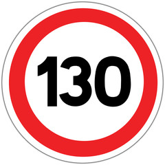 Panneau routier en France : limite de vitesse &agrave; 130 km/h (cente trente kilom&egrave;tres par heure)