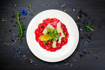 Carpaccio food on table, background