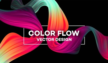 Modern colorful flow poster. Wave Liquid shape in black color background. Art design for your project. Vector illustration