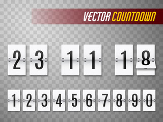 Countdown timer set. Flip time remaining scoreboard or clock. Vector.