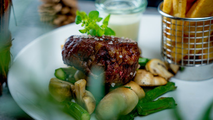 Cooking a fillet steak food photography recipe idea - obrazy, fototapety, plakaty