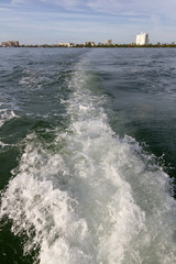 Tugboat Wake As It Leaves Clearwater, Florida