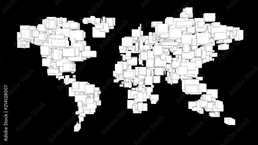 Poster world map formed by scaling 3d cubes background loop v2