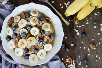 Oatmeal Bananas and Blueberries