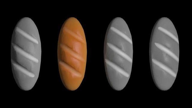 Bread of different colors spinning on the queue