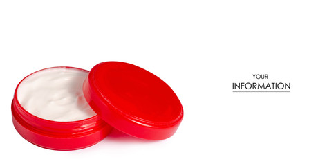 Face body cream in a red jar beauty health care pattern on a white background isolation