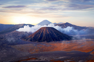Fantastic sunrise on the Bromo volcano. Indonesia. The island of Java.