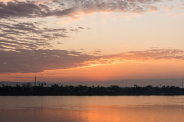 Naklejka premium Morning sunrise with Mekong river at Nakhon Phanom,Thailand