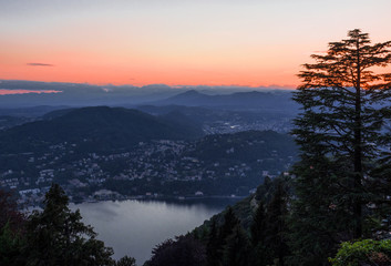 Fototapeta na wymiar sunset on Lake Como seen from Brunate. Lombardia, Italy