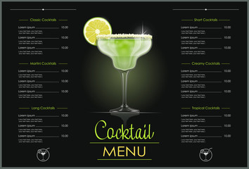 Margarita glass. Cocktail menu concept design for alcohol bar. - obrazy, fototapety, plakaty