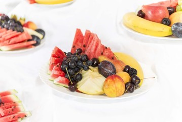 Fruit salad with peach,plums,watermelons,cherrys
