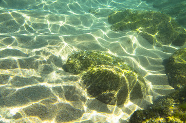 Stones on the sandy bottom of the sea