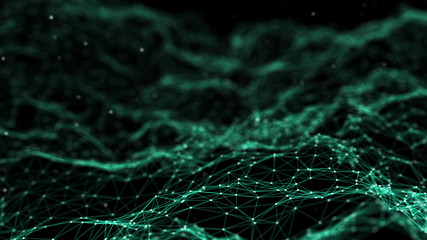 Network connection dots and lines. Technology background. Plexus. Big data background. Green. 3d rendering.