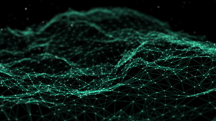 Network connection dots and lines. Technology background. Plexus. Big data background. Green. 3d...