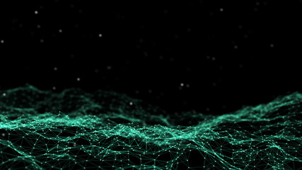 Network connection dots and lines. Technology background. Plexus. Big data background. Green. 3d rendering.