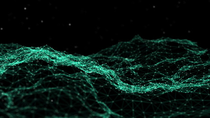 Network connection dots and lines. Technology background. Plexus. Big data background. Green. 3d...