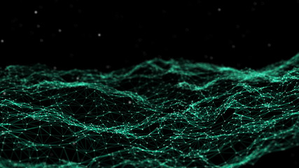 Network connection dots and lines. Technology background. Plexus. Big data background. Green. 3d rendering.