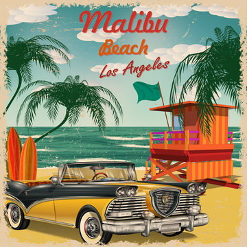 Malibu Beach, California retro poster.